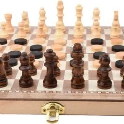 Merkloos Schaakbord | Dambord | Backgammon | 49 X 49 Cm | Schaakspel | Schaakset | Schaken | Dammen | Met Schaakstukken | 3-in-1 Bordspel | Chess | Hout | Opklapbaar -Kinderspellen Verkoopwinkel 550x264 2