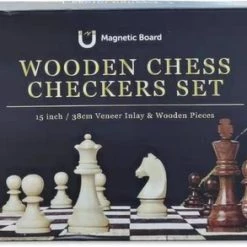 Shagam 2-in-1 Bordspel - 39 Cm - Magnetisch - Schaakbord - Dambord - Backgammon - Schaakspel - Schaakset - Schaken - Dammen - Met Schaakstukken - Chess - Hout - Opklapbaar -Kinderspellen Verkoopwinkel 550x293 1