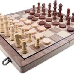 Shagam 2-in-1 Bordspel - 39 Cm - Magnetisch - Schaakbord - Dambord - Backgammon - Schaakspel - Schaakset - Schaken - Dammen - Met Schaakstukken - Chess - Hout - Opklapbaar -Kinderspellen Verkoopwinkel 550x351 1
