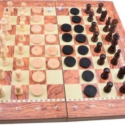 Merkloos Schaakbord | Dambord | Backgammon | 24 X 24 Cm | Schaakspel | Schaakset | Schaken | Dammen | Met Schaakstukken | 3-in-1 Bordspel | Chess | Hout | Opklapbaar -Kinderspellen Verkoopwinkel 550x371 5