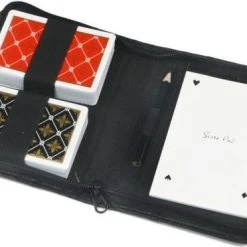 LONGFIELD 2 DECKS PLAYING CARDS NORMAL 4 INDEX IN PU LEATHER CASE WITH PENCIL AND SCOREBLOCK
