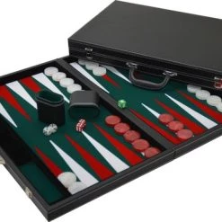 HOT Games Backgammon Zwart Luxe Groen/rood/wit 46cm. -Kinderspellen Verkoopwinkel 550x381