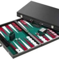 HOT Games Backgammon Zwart Luxe Groen/rood/wit 46cm.