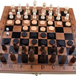 Shagam 3-in-1 Bordspel - 29 Cm - Schaakbord - Dambord - Backgammon - Schaakspel - Schaakset - Schaken - Dammen - Met Schaakstukken - Chess - Hout - Opklapbaar -Kinderspellen Verkoopwinkel 550x413 2