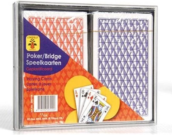 LONGFIELD 2 DECKS LAMINATED PLAYING CARDS NORMAL 4 INDEX IN PLASTIC CASE 4 LONGFIELD 2 DECKS LAMINATED PLAYING CARDS NORMAL 4 INDEX IN PLASTIC CASE - Afbeelding 4