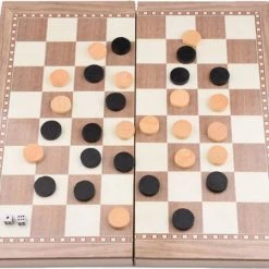 Merkloos Schaakbord | Dambord | Backgammon | 49 X 49 Cm | Schaakspel | Schaakset | Schaken | Dammen | Met Schaakstukken | 3-in-1 Bordspel | Chess | Hout | Opklapbaar -Kinderspellen Verkoopwinkel 550x450 3