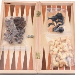 Shagam 3-in-1 Bordspel - 39 Cm - Schaakbord - Dambord - Backgammon - Schaakspel - Schaakset - Schaken - Dammen - Met Schaakstukken - Chess - Hout - Opklapbaar -Kinderspellen Verkoopwinkel 550x466 2