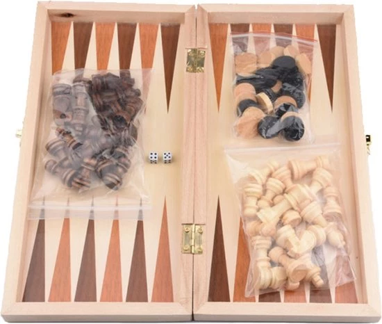 Shagam 3-in-1 Bordspel - 29 Cm - Schaakbord - Dambord - Backgammon - Schaakspel - Schaakset - Schaken - Dammen - Met Schaakstukken - Chess - Hout - Opklapbaar 5 Shagam 3-in-1 Bordspel - 29 Cm - Schaakbord - Dambord - Backgammon - Schaakspel - Schaakset - Schaken - Dammen - Met Schaakstukken - Chess - Hout - Opklapbaar - Afbeelding 5
