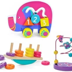 ACool Toy 3-in-1 Montessori Speelgoed Box Olifant - Sensorisch - Baby Speelgoed - Telraam - Stapeltoren - 1 Tot 4 Jaar