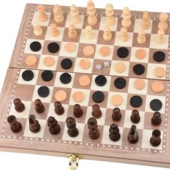 Merkloos Schaakbord | Dambord | Backgammon | 49 X 49 Cm | Schaakspel | Schaakset | Schaken | Dammen | Met Schaakstukken | 3-in-1 Bordspel | Chess | Hout | Opklapbaar -Kinderspellen Verkoopwinkel 550x471 8