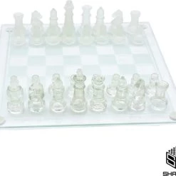 Shagam Glazen Bordspel - 25 Cm - Schaakbord - Schaakset - Schaakspel - Met Schaakstukken - Schaakbord Glas