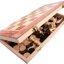 Merkloos Schaakbord | Dambord | Backgammon | 24 X 24 Cm | Schaakspel | Schaakset | Schaken | Dammen | Met Schaakstukken | 3-in-1 Bordspel | Chess | Hout | Opklapbaar -Kinderspellen Verkoopwinkel 550x477 2