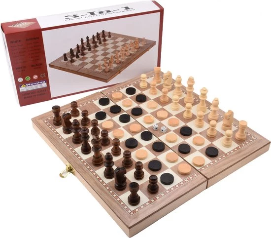 Shagam 3-in-1 Bordspel - 29 Cm - Schaakbord - Dambord - Backgammon - Schaakspel - Schaakset - Schaken - Dammen - Met Schaakstukken - Chess - Hout - Opklapbaar 12 Shagam 3-in-1 Bordspel - 29 Cm - Schaakbord - Dambord - Backgammon - Schaakspel - Schaakset - Schaken - Dammen - Met Schaakstukken - Chess - Hout - Opklapbaar - Afbeelding 12