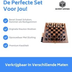 Shagam 3-in-1 Bordspel - 29 Cm - Schaakbord - Dambord - Backgammon - Schaakspel - Schaakset - Schaken - Dammen - Met Schaakstukken - Chess - Hout - Opklapbaar -Kinderspellen Verkoopwinkel 550x510 2