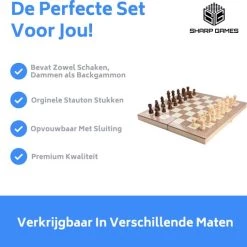 Shagam 3-in-1 Bordspel - 39 Cm - Schaakbord - Dambord - Backgammon - Schaakspel - Schaakset - Schaken - Dammen - Met Schaakstukken - Chess - Hout - Opklapbaar -Kinderspellen Verkoopwinkel 550x510 4