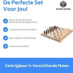 Merkloos Schaakbord | Dambord | Backgammon | 49 X 49 Cm | Schaakspel | Schaakset | Schaken | Dammen | Met Schaakstukken | 3-in-1 Bordspel | Chess | Hout | Opklapbaar -Kinderspellen Verkoopwinkel 550x510 8