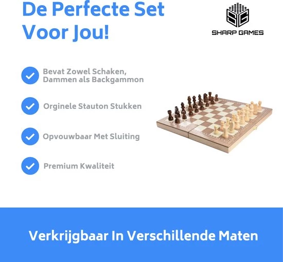 Shagam 3-in-1 Bordspel - 29 Cm - Schaakbord - Dambord - Backgammon - Schaakspel - Schaakset - Schaken - Dammen - Met Schaakstukken - Chess - Hout - Opklapbaar 6 Shagam 3-in-1 Bordspel - 29 Cm - Schaakbord - Dambord - Backgammon - Schaakspel - Schaakset - Schaken - Dammen - Met Schaakstukken - Chess - Hout - Opklapbaar - Afbeelding 6