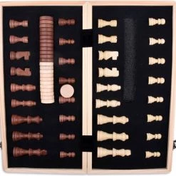 Shagam 2-in-1 Bordspel - 39 Cm - Magnetisch - Schaakbord - Dambord - Backgammon - Schaakspel - Schaakset - Schaken - Dammen - Met Schaakstukken - Chess - Hout - Opklapbaar -Kinderspellen Verkoopwinkel 550x511 1