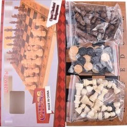 Shagam 3-in-1 Bordspel - 29 Cm - Schaakbord - Dambord - Backgammon - Schaakspel - Schaakset - Schaken - Dammen - Met Schaakstukken - Chess - Hout - Opklapbaar -Kinderspellen Verkoopwinkel 550x533 2
