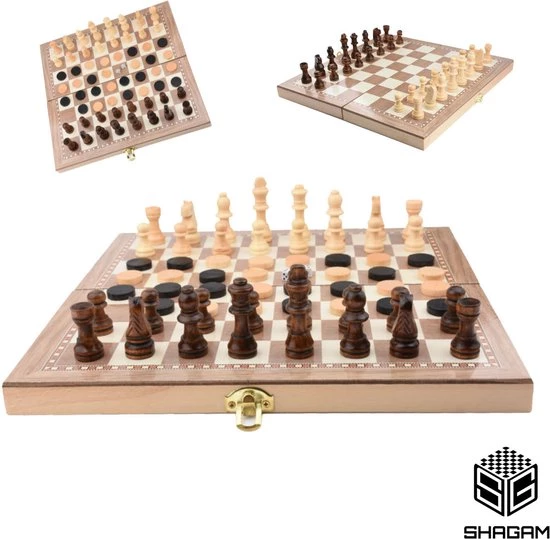 Shagam 3-in-1 Bordspel - 29 Cm - Schaakbord - Dambord - Backgammon - Schaakspel - Schaakset - Schaken - Dammen - Met Schaakstukken - Chess - Hout - Opklapbaar 1 Shagam 3-in-1 Bordspel - 29 Cm - Schaakbord - Dambord - Backgammon - Schaakspel - Schaakset - Schaken - Dammen - Met Schaakstukken - Chess - Hout - Opklapbaar