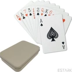 ESTARK Luxe Speelkaarten In Metal BOX - Plastic Coating - Poker Kaarten - Kaartspel - Spelkaarten - Spel Kaart - 56 Kaarten - Gezelschapsspel - Spelen - Playing Cards - In Blik