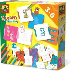SES - Ik Leer Cijfers - 24 Kaarten Met Getallen En Figuren, 8 Kleurpotloden En Stickers