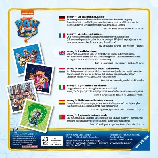 Ravensburger PAW Patrol Movie Memory - Kaartspel 5 Ravensburger PAW Patrol Movie Memory - Kaartspel - Afbeelding 5