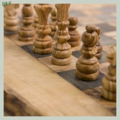 Schaakset Olijfolie & Honing Met Laden - Schaakspel - Schaakstukken - Schaakbord - Schaken - Bordspel - Handgemaakt - Cadeau - Kado - Hout - Zwart - Volwassenen & Kinderen - 55 X 55 X 10 Cm -Kinderspellen Verkoopwinkel 550x550 298