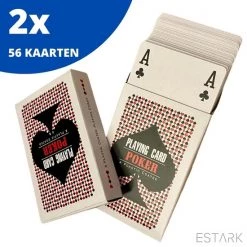 ESTARK Luxe Speelkaarten - 2 Sets - Plastic Coating - Poker Kaarten - Kaartspel - Spelkaarten - Spel Kaart - 2 X 56 - Gezelschapsspel - Spelen - Playing Cards - Cijfer In Alle 4 De Hoeken - 2 STUKS -Kinderspellen Verkoopwinkel 550x550 341