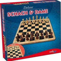 Noris Schaak- En Damspel Junior Hout Bruin/wit/zwart 2-delig