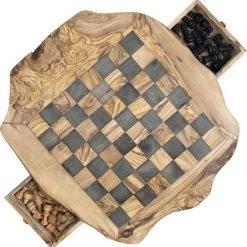 Schaakset Olijfolie & Honing Met Laden - Schaakspel - Schaakstukken - Schaakbord - Schaken - Bordspel - Handgemaakt - Cadeau - Kado - Hout - Zwart - Volwassenen & Kinderen - 55 X 55 X 10 Cm -Kinderspellen Verkoopwinkel 550x561 6