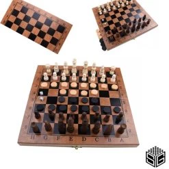 Shagam 3-in-1 Bordspel - 29 Cm - Schaakbord - Dambord - Backgammon - Schaakspel - Schaakset - Schaken - Dammen - Met Schaakstukken - Chess - Hout - Opklapbaar