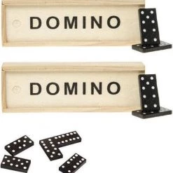 Merkloos 2x Domino Spellen In Houten Kistjes - 15 X 5 X 3 Cm - 56x Dominostenen/steentjes