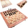 Merkloos Schaakbord | Dambord | Backgammon | 48 X 48 Cm | Schaakspel | Schaakset | Schaken | Dammen | Met Schaakstukken | 3-in-1 Bordspel | Chess | Hout | Opklapbaar