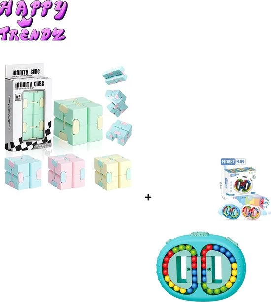 2 Stuks - Happy Trendz® - Fidget Bean Puzzle 2in1 + Infinity Cube Blauw | Speelgoed | Rage | Puzzel Blauw | Stress Bal | Friemel Puzzel Bal | Nieuw Model Fidget | Fidget Infinity Cube 1 2 Stuks - Happy Trendz® - Fidget Bean Puzzle 2in1 + Infinity Cube Blauw | Speelgoed | Rage | Puzzel Blauw | Stress Bal | Friemel Puzzel Bal | Nieuw Model Fidget | Fidget Infinity Cube