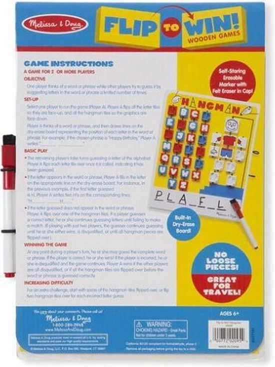 Melissa & Doug Galgje Op Reis - Wit Bord, Wisstift 4 Melissa & Doug Galgje Op Reis - Wit Bord, Wisstift - Afbeelding 4