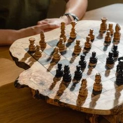 Schaakset Olijfolie & Honing Met Laden - Schaakspel - Schaakstukken - Schaakbord - Schaken - Bordspel - Handgemaakt - Cadeau - Kado - Hout - Zwart - Volwassenen & Kinderen - 55 X 55 X 10 Cm -Kinderspellen Verkoopwinkel 550x825 12